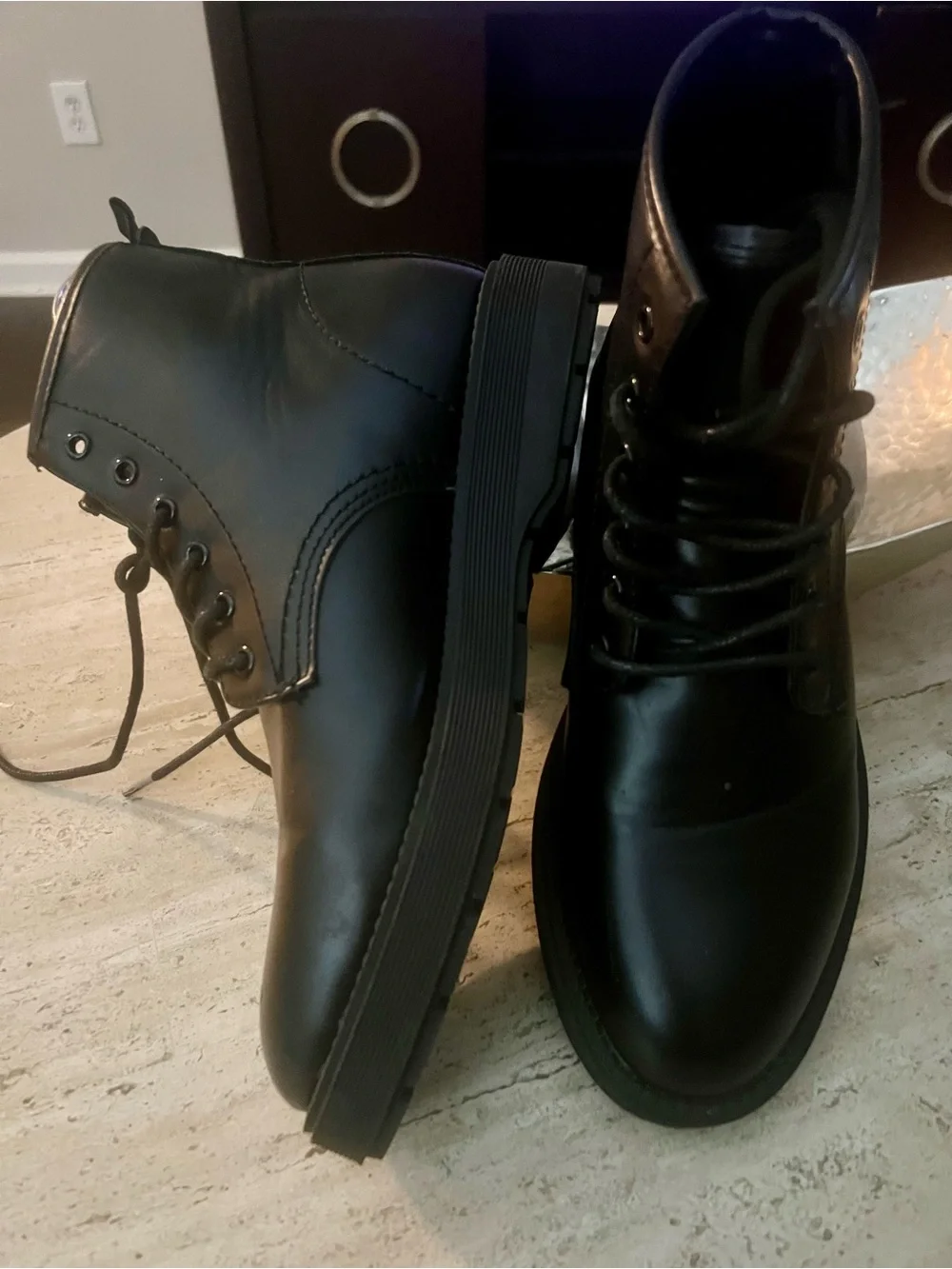 Primark Black Lace-Up Leather Ankle Boots